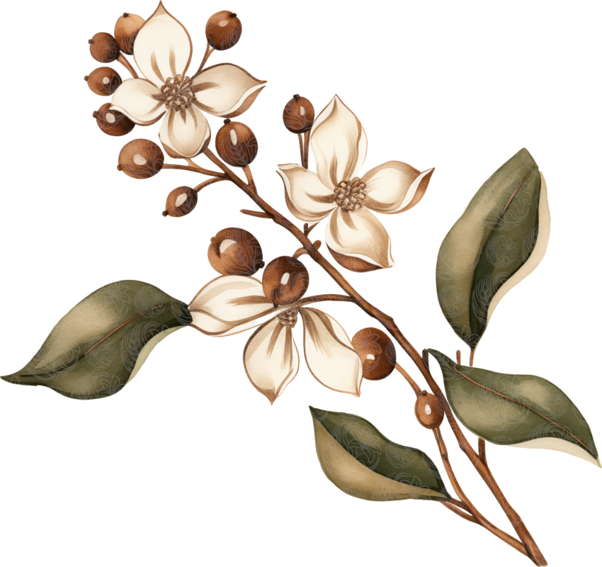 Vintage christmas floral branch with cream blooms, berries, and dark green leaves, Grey Barn Handwerk, Saskatchewan.